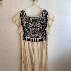 Maeve by Anthropologie off white black embroidered mid length dress.